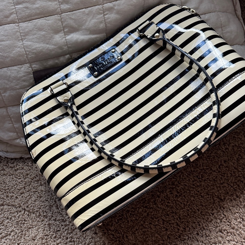Kate Spade Black and Cream Striped Laptop Bag